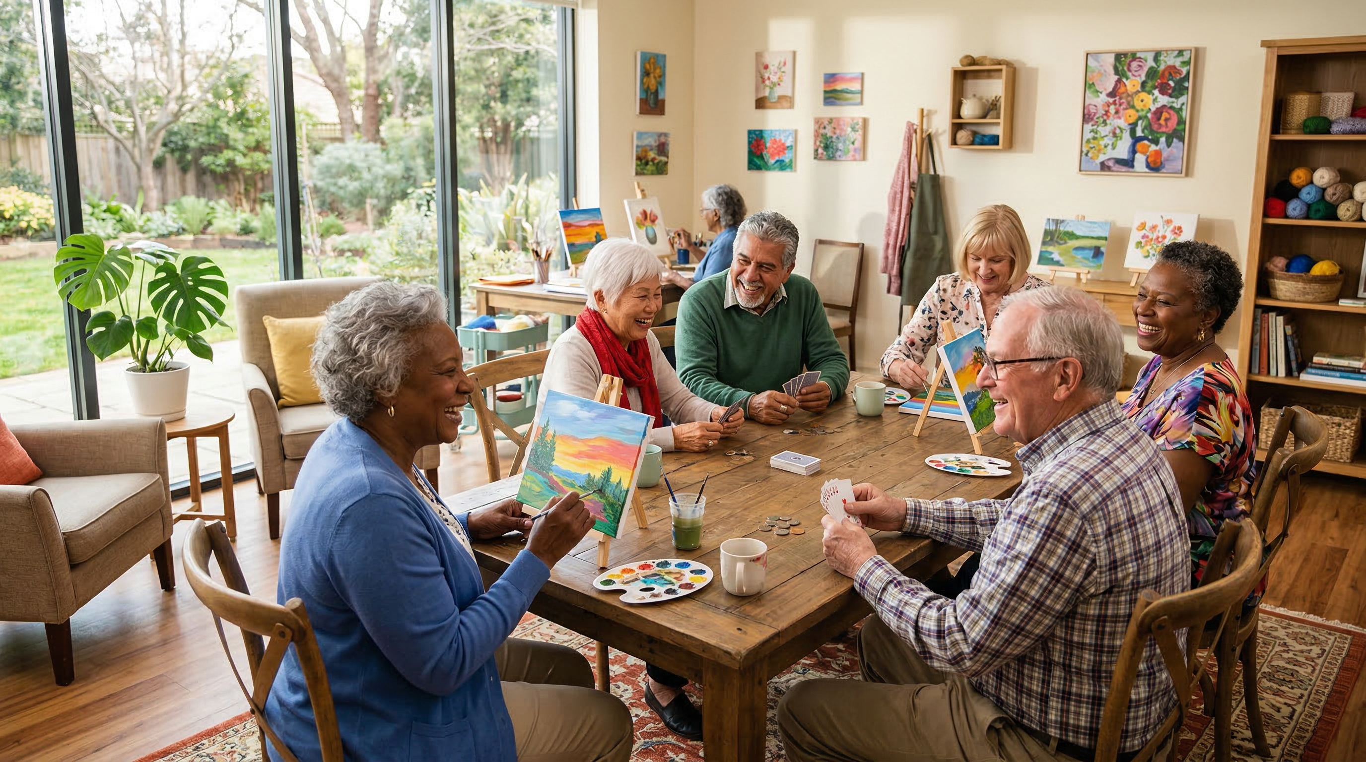 Seniors enjoying social activities at assisted living